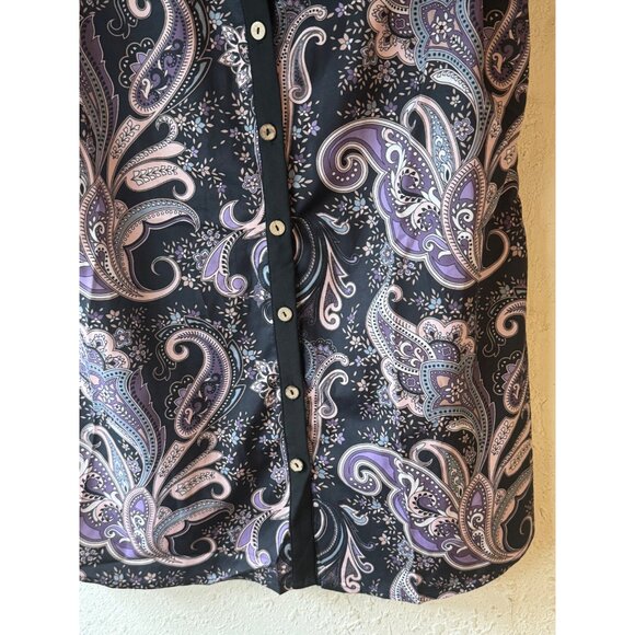 Sleeveless Paisley Button-Down Blouse shirt Large polyester V-neck READ - Picture 4 of 8